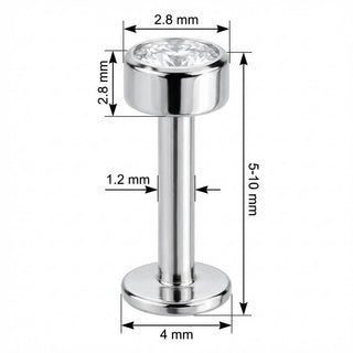 Titane Labret Cristal Clair Serti Clos Filetage Interne