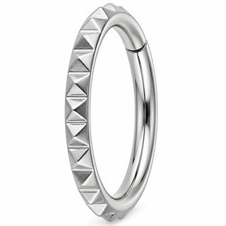 Titanium Ring Textured Geometric Pyramids Clicker