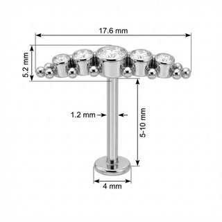 Titane Labret Arc de Cristaux et Billes Filetage Interne