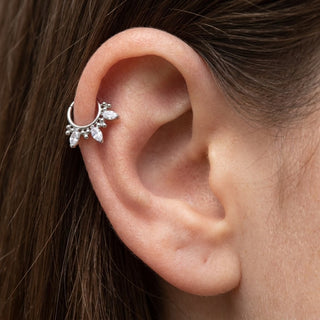 Titanium Ring Triple Marquise Beaded Crown Clicker