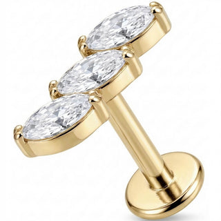 Titanio Curva Triple Cristal Marquise Rosca interna Labret