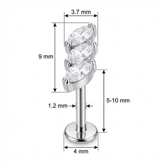 Titanio Curva Triple Cristal Marquise Rosca interna Labret