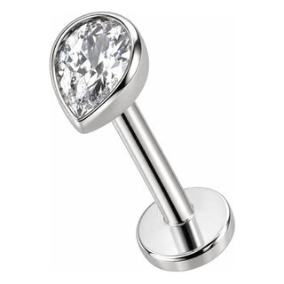 Titanium Labret Bezel Set Teardrop Crystal Internally Threaded