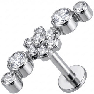Titanium Labret Crystal Flower Curved Cluster