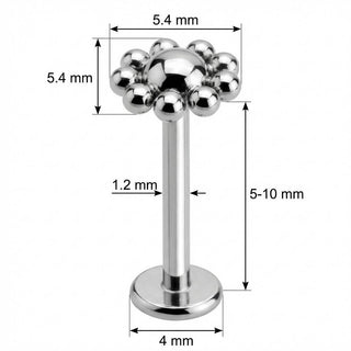 Titane Labret Fleur Perlée Bombée Filetage Interne