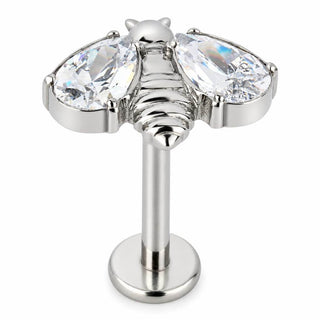 Titanium Labret Zircon And Opal Bee Internally Threaded