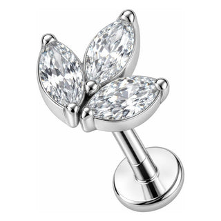 Titanium Labret Three Marquise Crystal Petals Internally Threaded