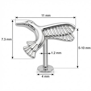 Titanium Labret Flying Hummingbird Bird Figure Internally Threaded