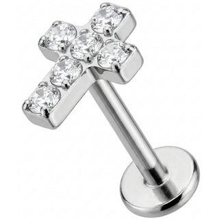 Titan Labret Kreuz mit klaren Kristallen Innengewinde