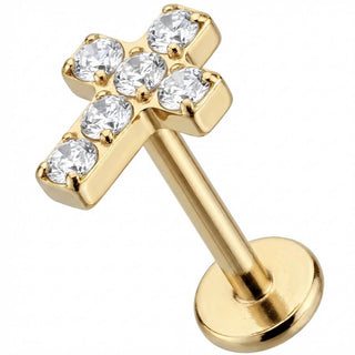 Titan Labret Kreuz mit klaren Kristallen Innengewinde