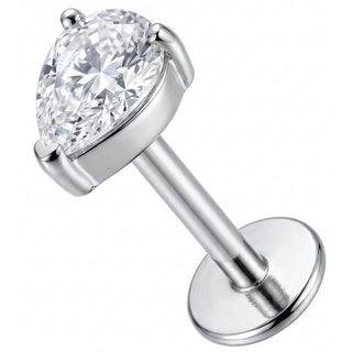 Titanium Labret Clear Pear Shaped Crystal Top