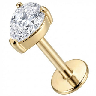 Titanium Labret Clear Pear Shaped Crystal Top