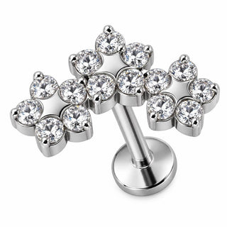Titanium Labret Triple Crystal Star Flower Cluster Internally Threaded