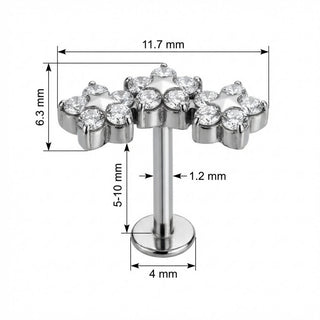 Titanium Labret Triple Crystal Star Flower Cluster Internally Threaded