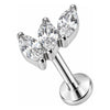 Titanium Labret Triple Marquise Crystal Fan Internally Threaded