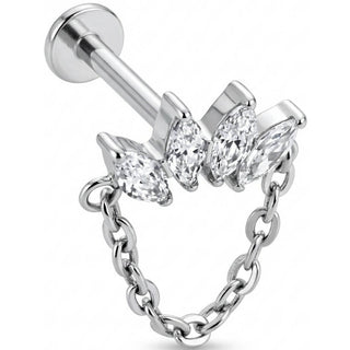 Titane Labret Éventail Marquise et Chaîne Suspendue Filetage Interne