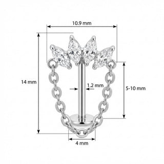 Titane Labret Éventail Marquise et Chaîne Suspendue Filetage Interne