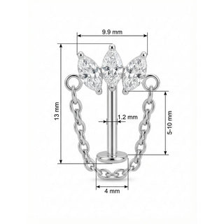 Titanium Labret Triple Marquise Cluster With Chain