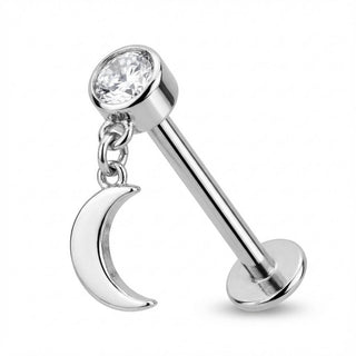 Titan Labret Kristall Mit Hängendem Halbmond Innengewinde