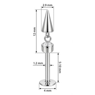 Titanium Labret Crystal Bezel With Dangle Spike