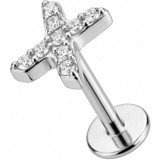 Titanium Labret Crystal Paved X Shape