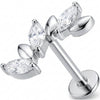 Titanium Labret Crystal And Metal Leaf Vine Internally Threaded