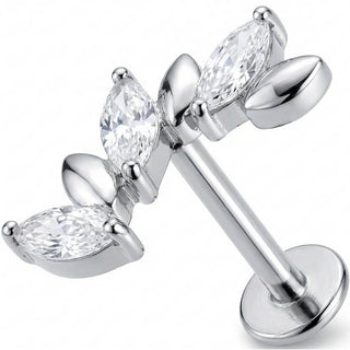 Titan Labret Kristall Ranke mit Metallblättern Innengewinde