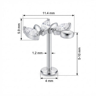 Titan Labret Kristall Ranke mit Metallblättern Innengewinde