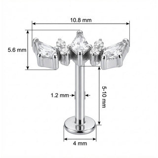 Titanio Cluster Tres Rombos Cristal Rosca interna Labret