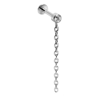 Titanium Labret Bezel Crystal With Dangle Chain