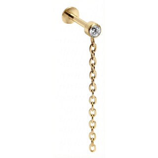 Titanium Labret Bezel Crystal With Dangle Chain