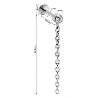 Titanium Labret Bezel Crystal With Dangle Chain