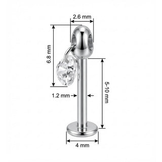 Titanium Labret Dangling Heart Cut Crystal