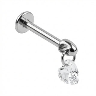 Titanium Labret Dangling Heart Cut Crystal