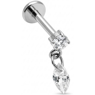Titanium Labret Round Crystal With Marquise Drop