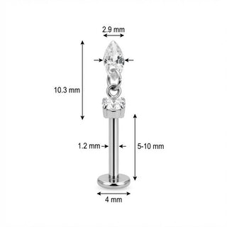 Titanium Labret Round Crystal With Marquise Drop