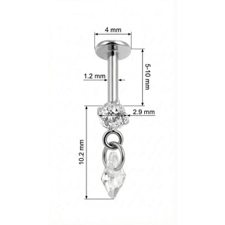 Titanio Cristal Redondo Con Colgante Rombo Rosca interna Labret