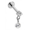 Titanium Labret Double Zirconia Drop Internally Threaded