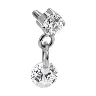 Titanium Top Double Zirconia Dangle Drop Internally Threaded