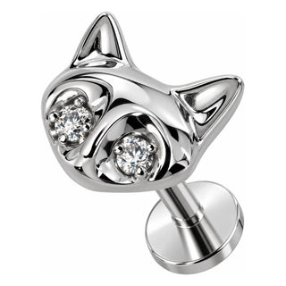 Titanium Labret Cat Head With Crystal Eyes Internally Threaded