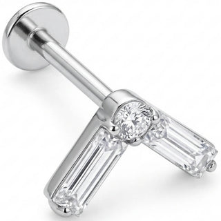 Titan Labret Baguette Kristall Chevron V-Form Innengewinde
