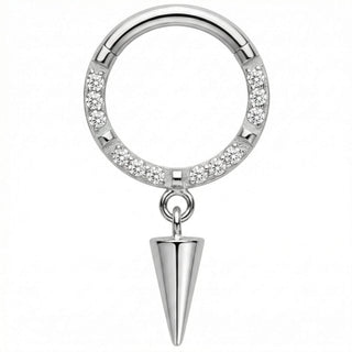 Titanium Ring Crystal Paved Spike Drop Clicker