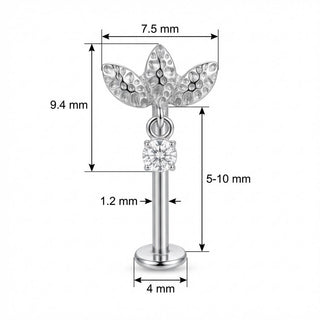Titanio Hojas Texturizadas Colgante Cristal Rosca interna Labret