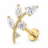 Titanium Labret Curved Zirconia Vine Branch Internally Threaded