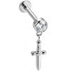 Titanio Daga Colgante con Cristal Claro Rosca interna Labret