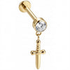 Titanio Daga Colgante con Cristal Claro Rosca interna Labret