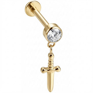 Titanio Daga Colgante con Cristal Claro Rosca interna Labret