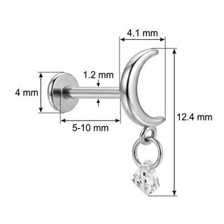 Titanio Luna Creciente Cristal Colgante Rosca interna Labret
