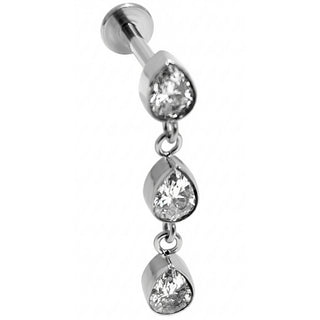 Titan Labret Drei Tropfen Kristall Kaskade Innengewinde