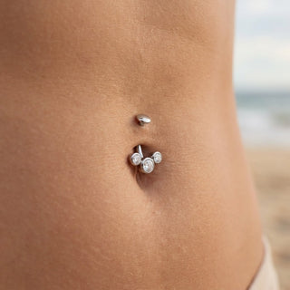 Titanium Belly Button Piercing Triple Bezel Zirconia Cluster Push-In